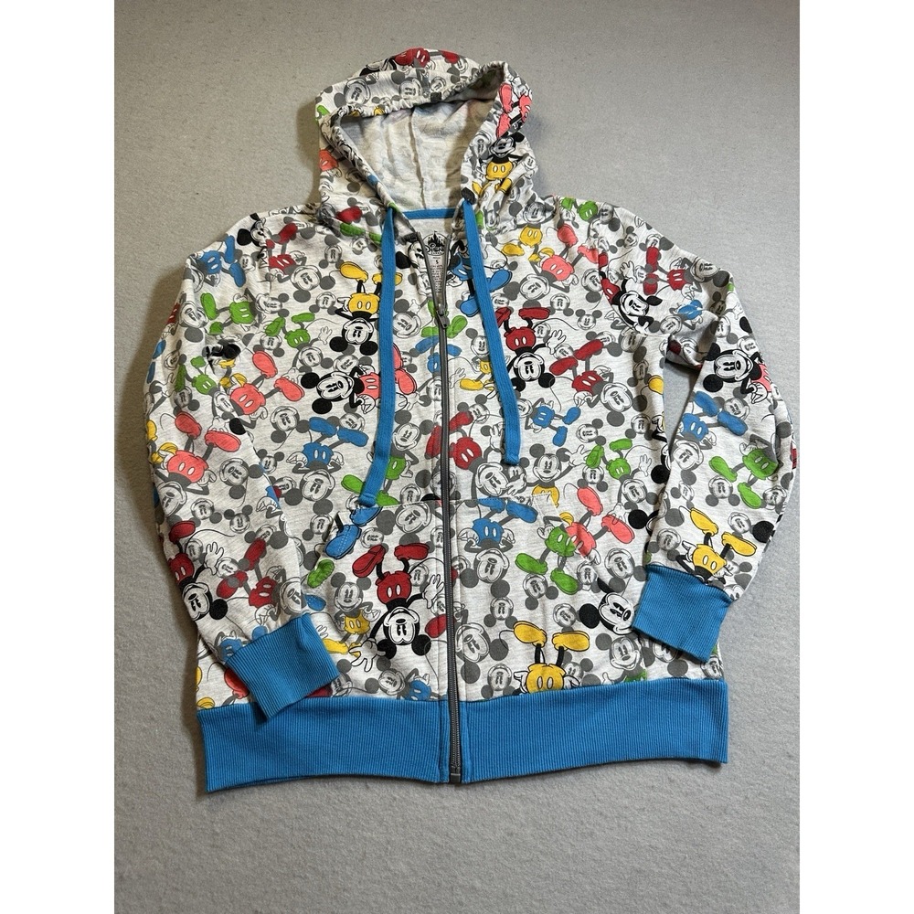 Disney Parks Mickey Mouse Zip Up Hoodie Womens Small Gray Blue Full Zip Jacket